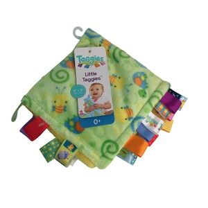 Taggies Lovey 12" Baby Security Blanket Green Bug Turtle Swirls Sensory Tags